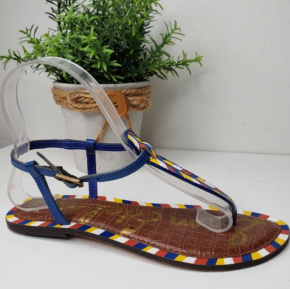 Sam Edelman Shoes - Sam Edelmans Painted Blue Chevron Gigi 5 Sandels